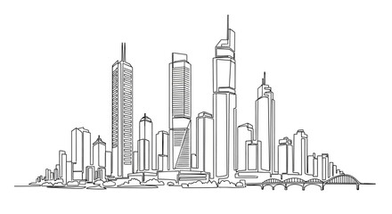 Obraz premium Minimalist Skyline Drawing of City Skyscrapers