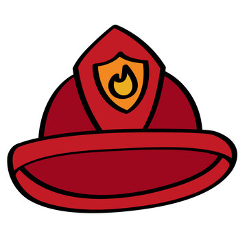 firefighter helmet traditional hat safety rescue fire doodle color filled line