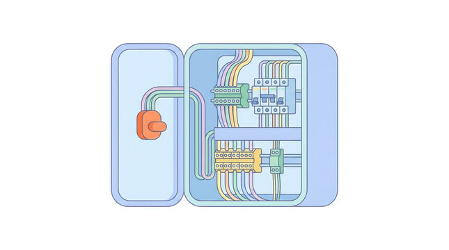 Industrial electrical wiring diagram in an open panel for electrical engineering blogs, technical education, training materials, and maintenance guides