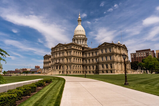 Michigan State Capitol Lansing Aerial View of Historic Dome and Michigan Government Landmark