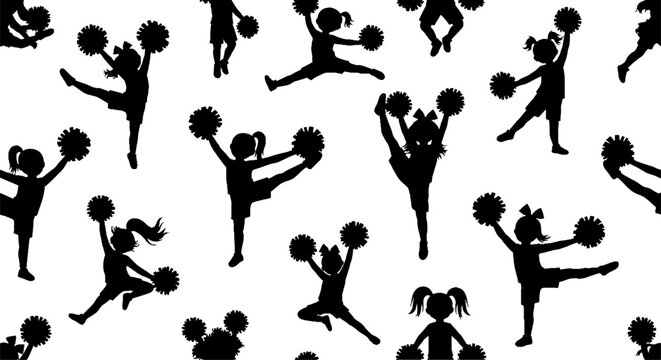 Dynamic Cheerleader Silhouettes in Various Athletic Poses.