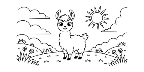 Cute llama in a sunny field with flowers © Vector Art Gallery 