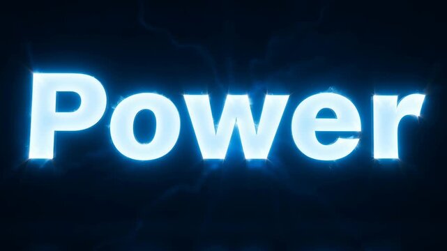 3D Text Logo Power with Electric Lightning Bolts and Blue Plasma Energy Effects
