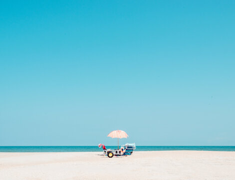 beach umbrella chair atlantic ocean north carolina united states