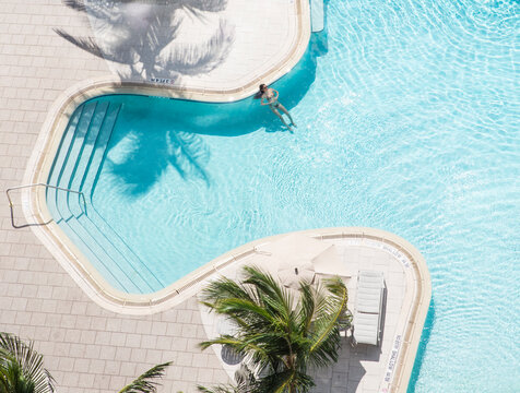 Aerial Pool drone From Above bikini woman miami florida