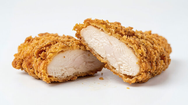 Breaded and fried chicken cutlet inside.
