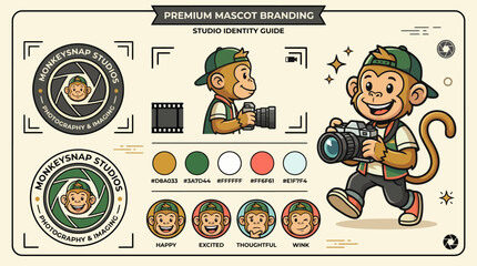 Cartoon monkey photographer with camera equipment. © king