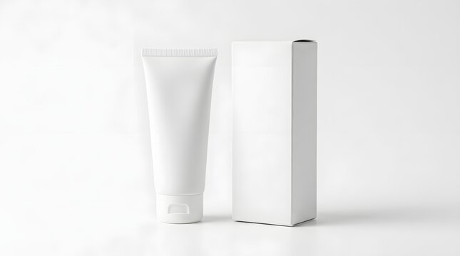 Blank White Cosmetic Tube and Box Mockup for Skincare Branding
