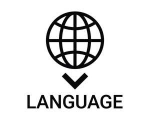 Fototapeta premium Global language symbol with down arrow and text in simple graphic design.