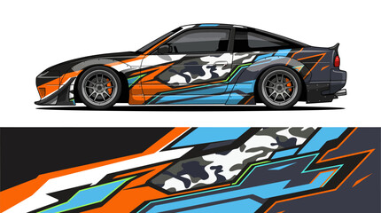 Obraz premium Colorful sports car with dynamic racing decals.