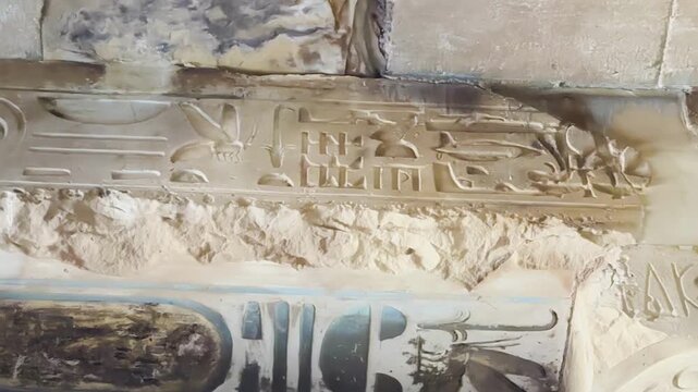Mysterious symbols on the ceiling beam in the temple of Seti I in Abydos. Tank, Helicopter, Airplane and other vehicles