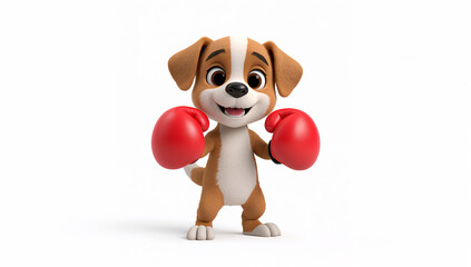 Fototapeta premium 白背景で子犬が赤いグローブを構えるスポーツ素材