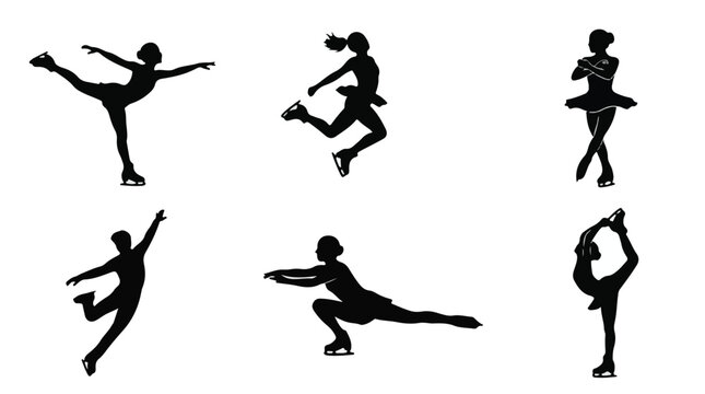Collection of figure skater silhouettes in various poses