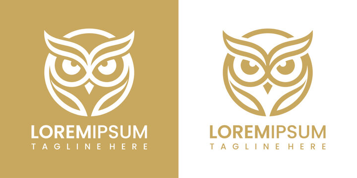 Modern vector owl logo design with tagline on brown and white background for business branding and marketing materials with placeholder text