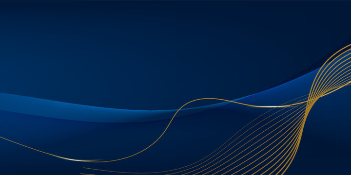 Luxury black and blue abstract background with elegant gold wave lines. Premium futuristic template for grand festival winner invitation card or business web banner decoration.