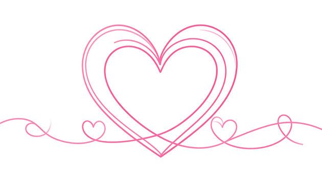 Pink heart symbol with swirling lines and small hearts, valentine day, romantic celebration element