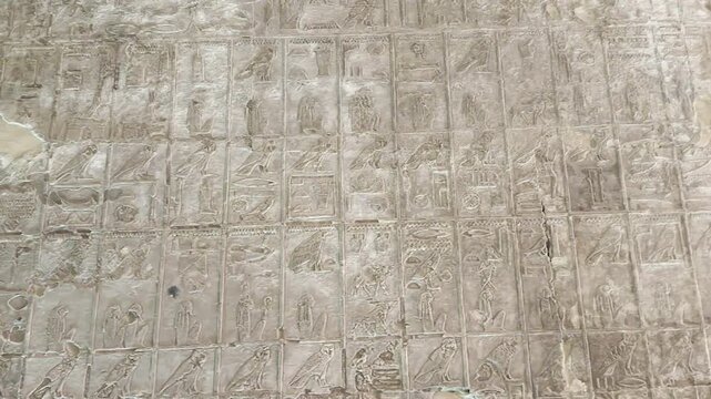 Beautiful bas-reliefs and ancient hieroglyphs in the Temple of Seti I in Abydos, Egypt