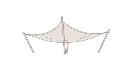 Minimalist tent structure with wooden poles and fabric canopy © Miftachul