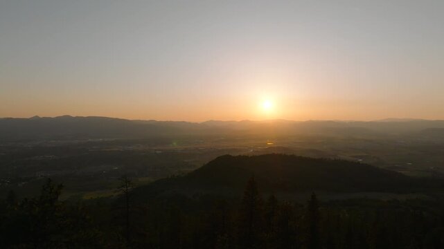 Sunset over Roxy Ann Peak near Medford, OR - Drone