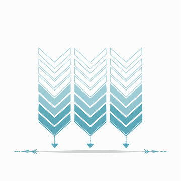 Three Downward Arrows with Gradient Blue Tones