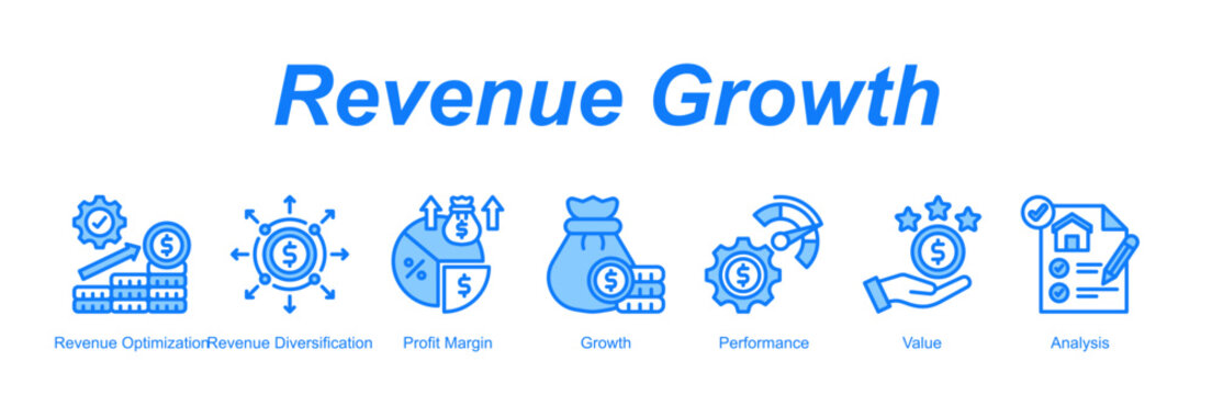 Revenue Growth banner web icon vector illustration concept with an icon of Revenue Optimization, Revenue Diversification, Profit Margin, Growth, Performance, Value, Analysis 