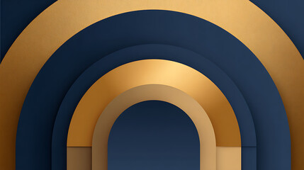 Fototapeta premium Elegant Abstract Archway Composition in Gold and Deep Blue with Layered Geometric Shapes and Modern Design Elements, Textured Background
