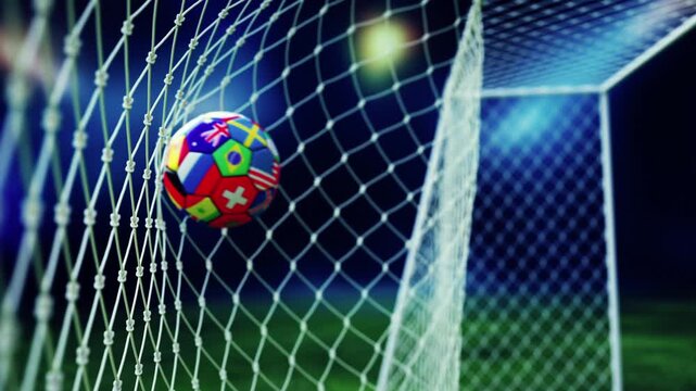 soccer ball in goal net