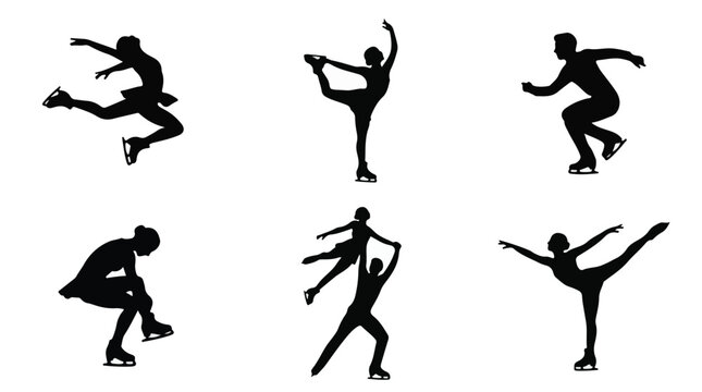 Collection of figure skater silhouettes in various poses