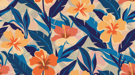 Tropical Floral Seamless Background Vector for Fabric Design © Nayan