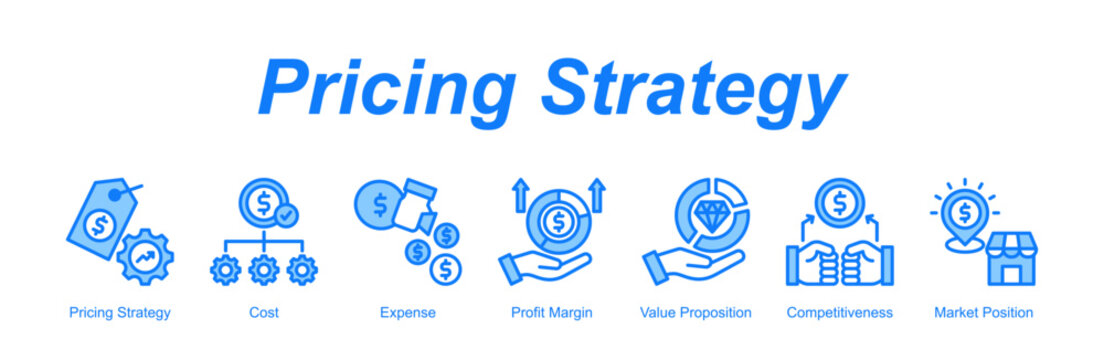 Pricing Strategy banner web icon vector illustration concept with an icon of Pricing Strategy, Cost, Expense, Profit Margin, Value Proposition, Competitiveness, Market Position 