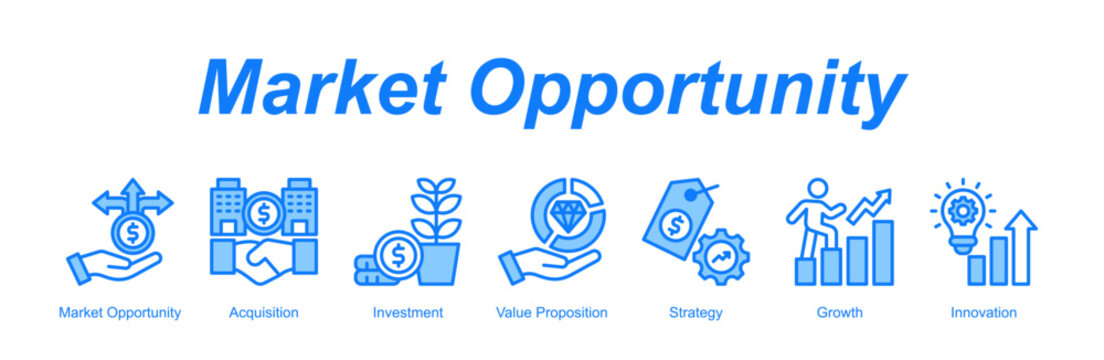 Market Opportunity banner web icon vector illustration concept with an icon of Market Opportunity, Acquisition, Investment, Value Proposition, Strategy, Growth, Innovation 