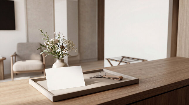 Boutique hotel welcome tray with blank card