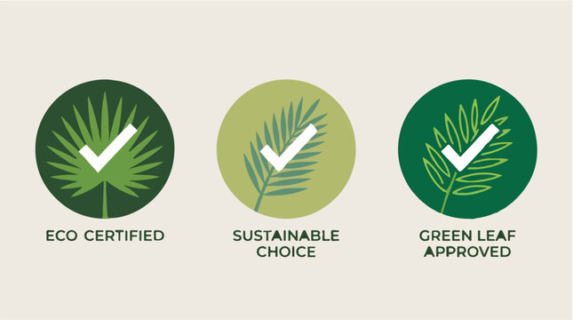 Eco certified sustainable choice green leaf approved icons