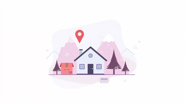 地方移住と住まい探しを表す人物なしイラスト
