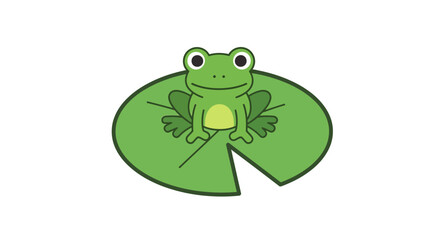 Fototapeta premium Cute cartoon frog sitting on a green lily pad, isolated on white background.