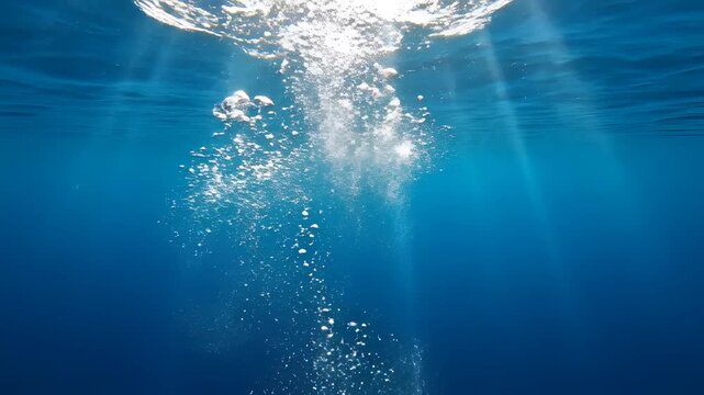 Underwater Bubbles Rising Towards Sunlit Surface 1.