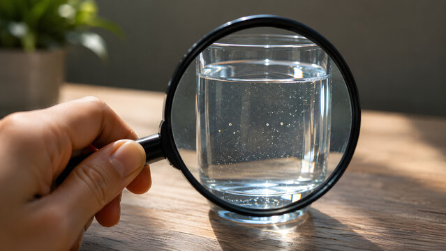 Water quality inspection with magnifying glass