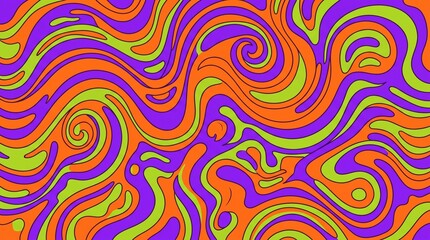 Obraz premium Psychedelic Swirl Pattern Orange Purple Green Abstract Background