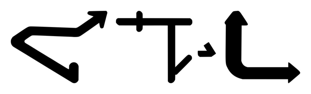 Solid black icon, white background: git branch merge arrow set with simple line art design featuring simple design, minimalist, black and white with illustrations and graphics