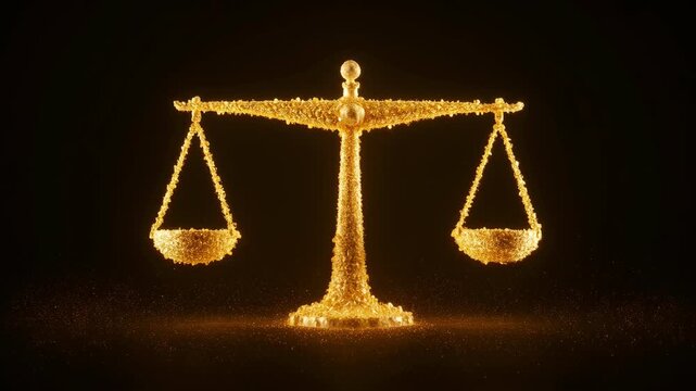 Golden Scale of Justice Forming from Glowing Particles
