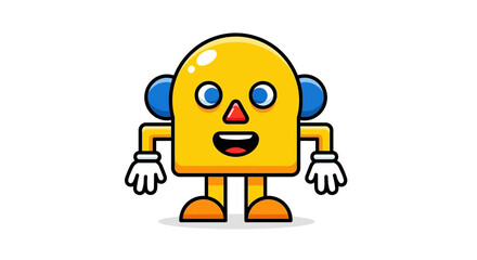 Cute Yellow Cartoon Character with Blue Ears and Happy Face, Isolated © Prasetyo