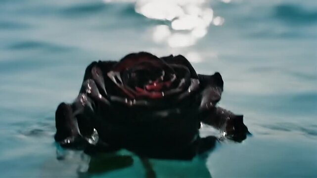 black roses floating on the sea