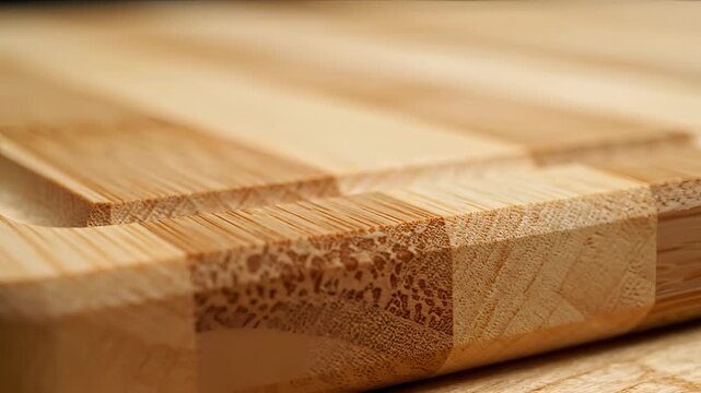 Closeup of a wooden cutting board with a detailed texture and grain.