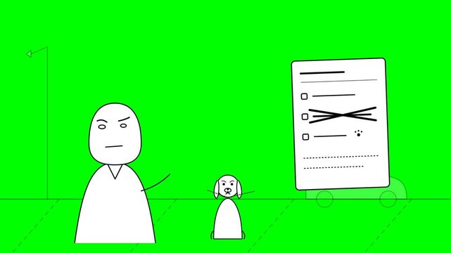 Minimalist character standing with rejected document on green screen