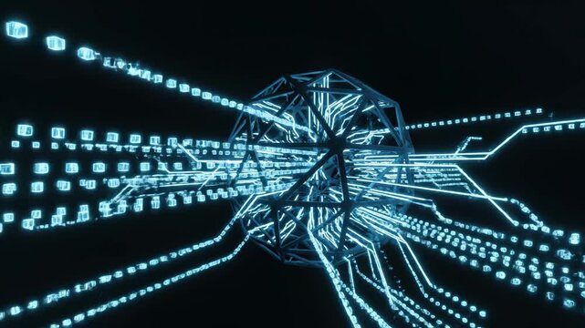 Abstract digital sphere with glowing cubes ideal for tech startups and software commercial themes