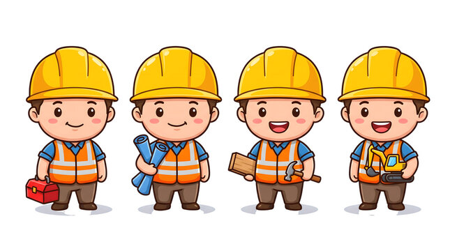 Construction Engineer Chibi Duo PNG Isolated Transparent Suitable for Kids Education and Cute Worker Mascot Design