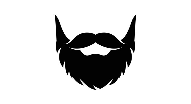 A stylized black silhouette of a full beard and mustache represents masculine grooming and personal style, isolated on a clean white background for graphic design use.