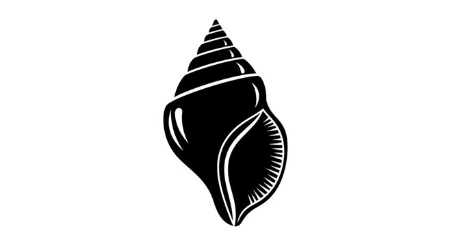 Elegant black spiral seashell illustration, showcasing intricate natural patterns and the beauty of marine life for travel and nature themes.