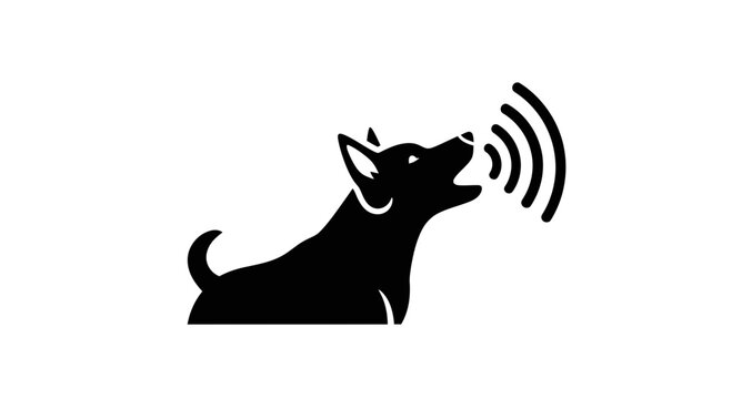 Dog barking with a sound wave symbol illustrates animal communication or an alert system for home security and pet training concepts.