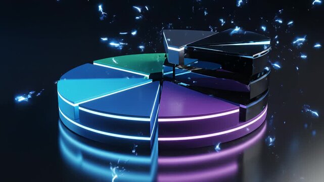 Colorful pie chart with geometric shape perfect for UI/UX elements and digital motion graphics